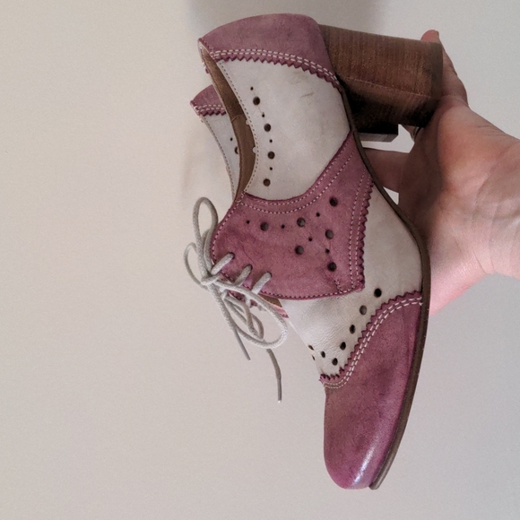 Fidji leather pink-rose & white heels - Picture 3 of 11